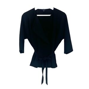 Madewell Crepe Wrap Top Short Sleeves Tie Waist Black Sz XXS